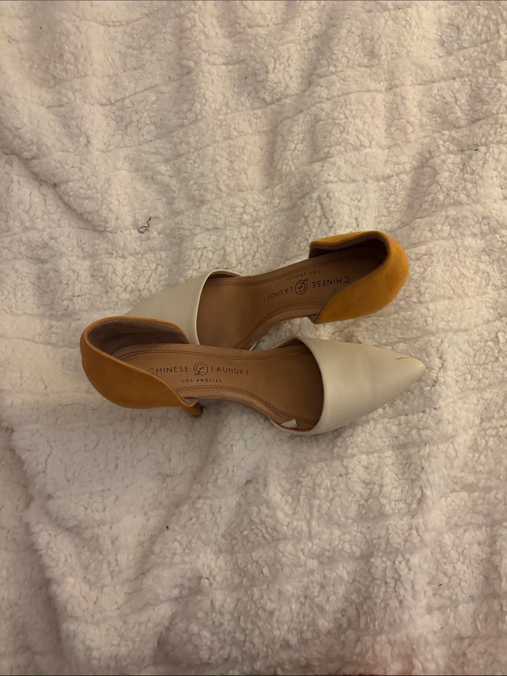 Chinese Laundry Cream and Mustard D'Orsay Pointed-Toe Pumps